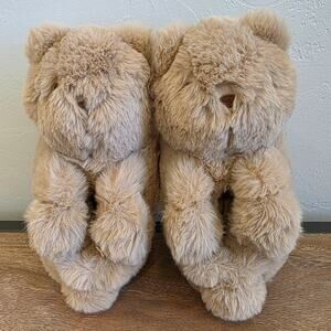 babyGap Bear Slippers Kids Size 7 8 Tan Plush Cozy Animal Toddler House Shoes